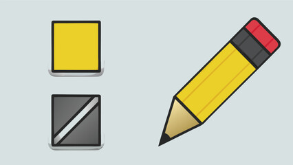 Illustration of a yellow square, a gray square with a line, and a yellow pencil with eraser