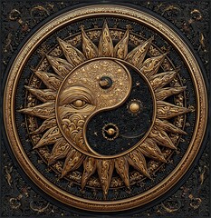 Naklejka premium A gold and black design of a yin and yang symbol