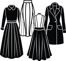 Vector illustration of a woman's fashion dress, a stylish garment with an elegant design and colorful textile pattern, charm, trend, wear, couture, elegance