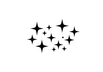 Fototapeta premium A collection of black star shapes of varying sizes scattered across a white background with one dot