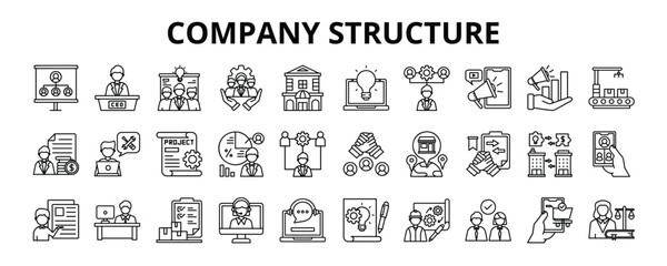 30 Company Structure Line Icons Vector - CEO, Management Team, Department, Shareholder, Employee, Technical Support