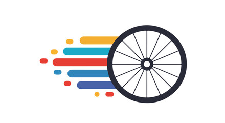 Bicycle wheel trails colorful lines indicating motion on a white background