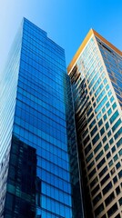 Obraz premium Modern skyscrapers, blue and beige glass facades, city view