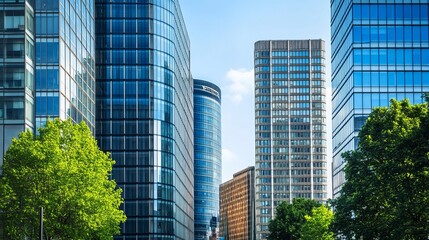 Fototapeta premium Modern skyscrapers cluster, with greenery