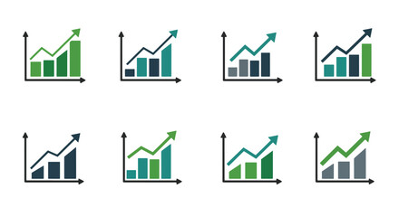 Bar graphs showing upward trends graphic set