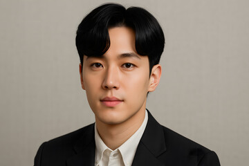 An East Asian man in a black blazer and white collared shirt looks directly at the camera with a neutral expression.