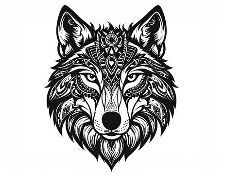Majestic Wolf Head with Intricate Tribal and Mandala Patterns.