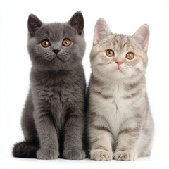 Two adorable kittens sitting side by side, each with a unique coat pattern and captivating gaze. Their presence evokes a sense of calm and playfulness