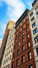 Fototapeta premium Urban cityscape view of tall buildings with varied facades