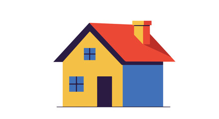 Fototapeta premium Cartoonish house icon with sharp angles, flat design, and yellow/blue/red colors
