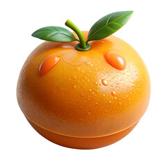 3D Plastic Cartoon Style Orange Fruit Icon on Transparent White Background