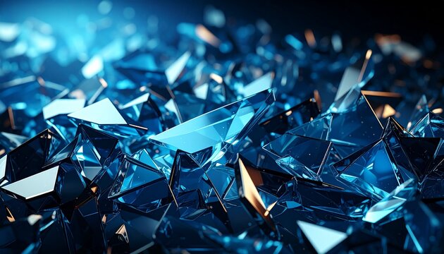 Dynamic Field of Shattered Blue Crystals with Luminous Bokeh.