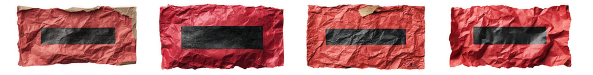 Close up of four red roses with black rectangle on each one, perfect for valentines day or romantic occasions isolated on transparent background