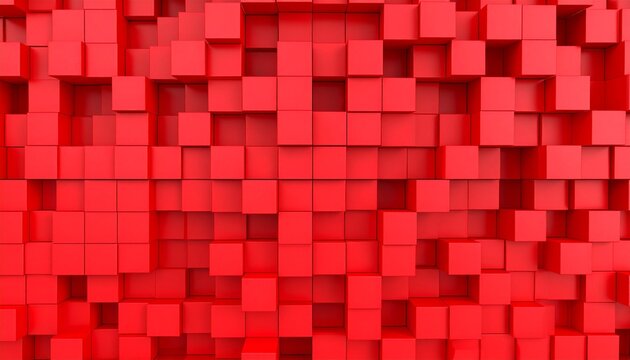 Dynamic Wall of Extruded Red Cubes Creating a Geometric Abstract Pattern.