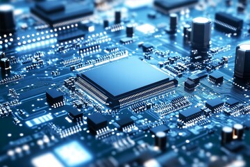 Close-up of a circuit board with a central chip (21)