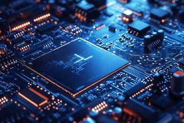Close-up of a complex circuit board with a central processor (1)
