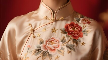Elegant Traditional Embroidered Garment with Floral and Star Motifs