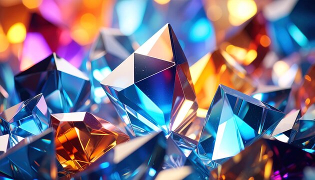 Vibrant Crystal Cluster Illuminated by Dazzling Blue and Orange Light. - Powered by Adobe