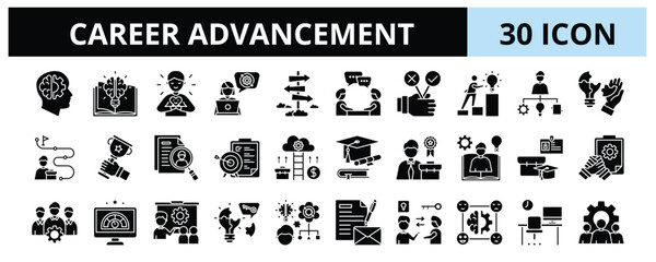 30 Career Advancement Glyph Icons Vector - Career Growth, Achievement, Goal, Professional, Talent, Branding