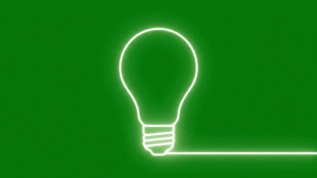 light bulb outline, glowing white idea symbol line drawing animation on green screen for innovation concepts explainer videos startup presentations and motion graphics

