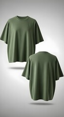 Loose Green T-shirt Floating on White Backdrop for Fashion Mockup