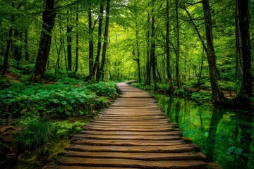 Lush green forest path