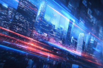 Dynamic skyline backdrop for evening news headlines capturing city energy with a blend of technology and modern architecture