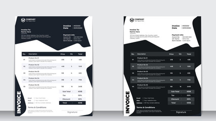 business invoice design template with minimal layout, creative billing format, cash memo style, corporate stationery, price breakdown sheet, and professional quotation design.