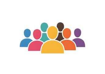 A group of diverse people represented by colorful faceless figures on a white plain background