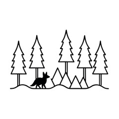 Obraz premium Minimalist fox in a pine forest line art