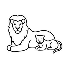Lion and cub together line art