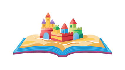 Colorful sandcastle book illustration for children's storybooks and educational resources design vector