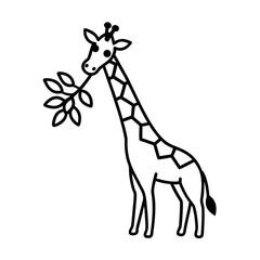 A cartoon giraffe eating leaves from a branch