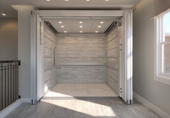 Obraz premium Modern home elevator with light wood paneling