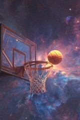 Basketball in Space: Cosmic Slam Dunk, Surreal Sports Art.