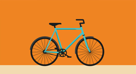 Fototapeta premium Light-blue bike with black tires on a flat, orange background