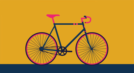 Fototapeta premium Illustrated bike with pink accents on a mustard background with blue base