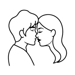 Affectionate couple kissing line drawing