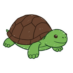 Obraz premium Adorable cartoon turtle with a brown shell and green body.