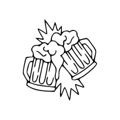 outline drawing toasting of a beer with foam
