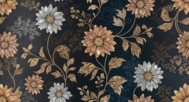 Floral Elegance: A breathtaking composition features intricate patterns of radiant floral design, exuding sophistication and artistic charm, bringing the beauty of nature to interior design.
