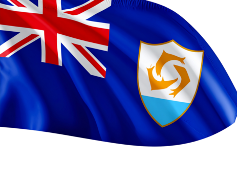 Anguilla Flag Draped Over Curved Surface with Soft Shadows, Side Angle View Isolated on Transparent Background PNG