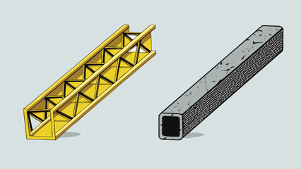 Illustration showcasing a yellow truss structure and a gray square metal beam side by side view