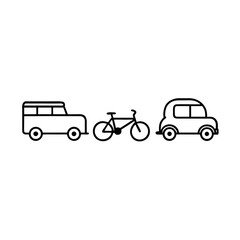Fototapeta premium A row of vintage vehicles van, bicycle, car.
