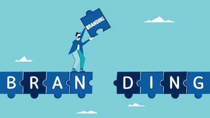 personal branding, marketing strategy by introducing the identity or characteristics of a product or service, individual brand strategy, build a personal brand, businessman completing puzzle