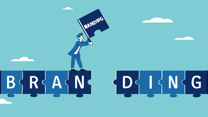 personal branding, marketing strategy by introducing the identity or characteristics of a product or service, individual brand strategy, build a personal brand, businessman completing puzzle