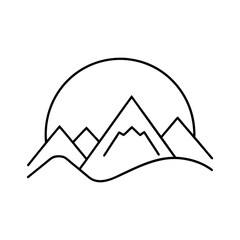 Mountain range icon with sun peeking behind
