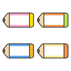 Pencil-shaped name tags with pastel colors. Great for classroom use, student planners, printable labels, and education materials. Transparent PNGs and vector formats included.