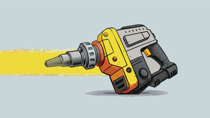 Fototapeta premium Illustration of a yellow and gray power drill with a visible yellow beam extending from the drill bit