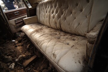 Dirty vintage car interior